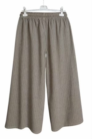 Pantaloni din bumbac grej cu dungi fine negre si elastic in talie [1]