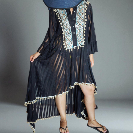 Rochie Asimetrica pe Fond Negru Transparenta cu Placa din Paiete la Decolteuu [1]