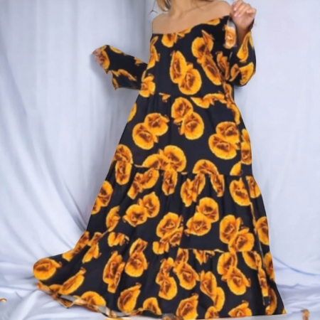 PROMOTII - Rochie din  vascoza cu volane si croi amplu