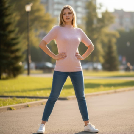 Bluza tricot roz pal cu maneca scurta si guler usor pe gat [2]