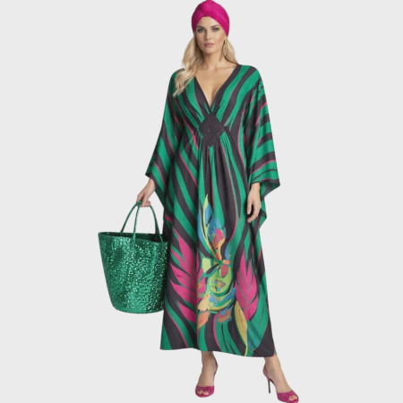 Rochii lycra & poliester & voal - Rochie lunga tip poncho stransa la but si decolteu generos