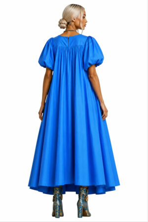 Rochie ampla din  bumbac albastru cu maneci bufante [1]