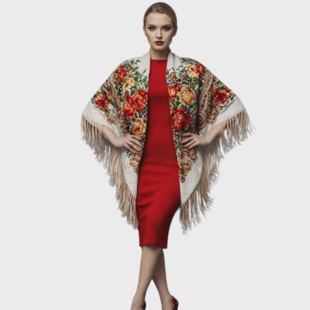 Sal tip gipsy cu imprimeu floral intens cu franjuri [1]