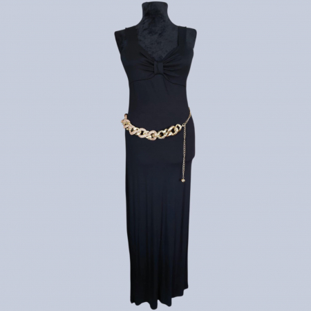Rochii bumbac - Rochie Lunga Neagra din Bumbac cu Bretele Stransa La Piept