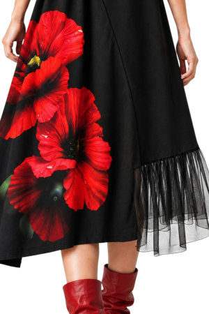 Rochie din bumbac cu imprimeu  floare de mac si tulle [1]