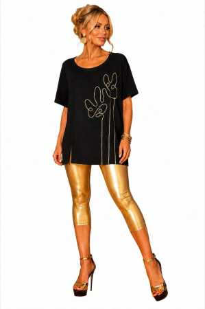 Bluze sezon cald - Bluza din bumbac pe fond negru si aplicatii aurii