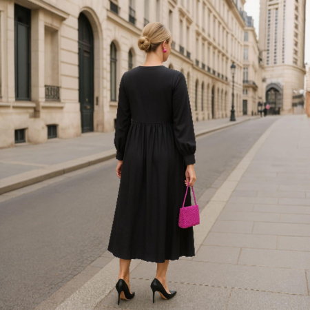 Rochie midi eleganta in doua culori  negru si albastru cu maneci lungi [3]