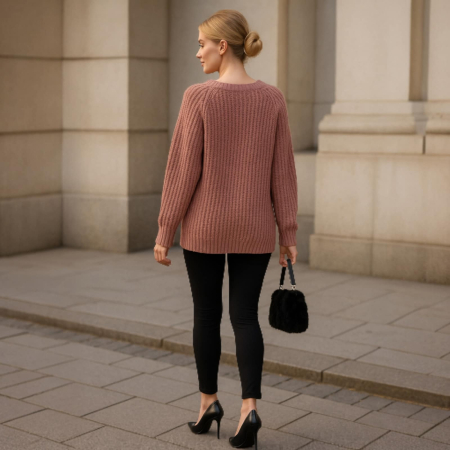 Pulover gros tricotat cu insertie blanita cu pisica [2]