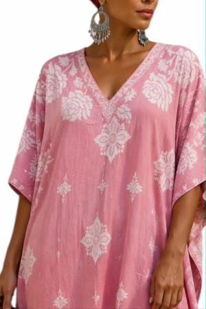 Kaftan din bumbac si vascoza cu imprimeu tip broderie [1]
