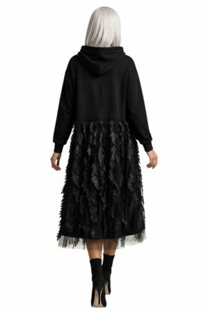 Rochie din bumbac tip hanorac cu aplicatii  pe tulle in forma de frunze [1]