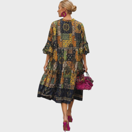 Rochie tip babydoll croi larg imprimeu patchwork boem [1]