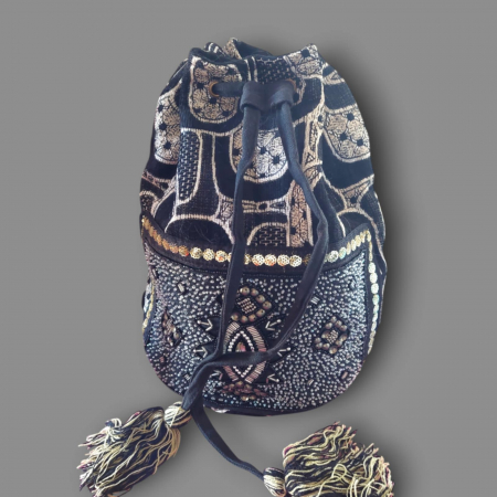 Genti - Rucsac Tip Saculet din Material Textil cu Pietre Margele si Paiete