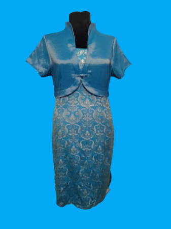 Rochii sezon cald - Rochie din satin model chinezesc cu bolero cusut