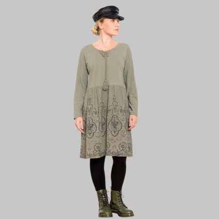 Bluze bumbac - Bluza din bumbac verde kaki cu imprimeu floral si siret decorativ