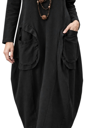 Rochie din bumbac neagra  cu buzunare supradimensionate [2]
