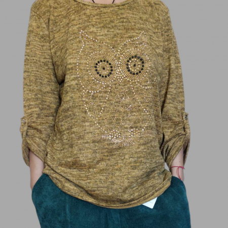 Bluze sezon rece - bluza-cu-model-bufnita-din-margele-aurii