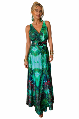 Rochii lycra & poliester & voal - Rochie lunga din lycra cu accesoriu la bust si bretele