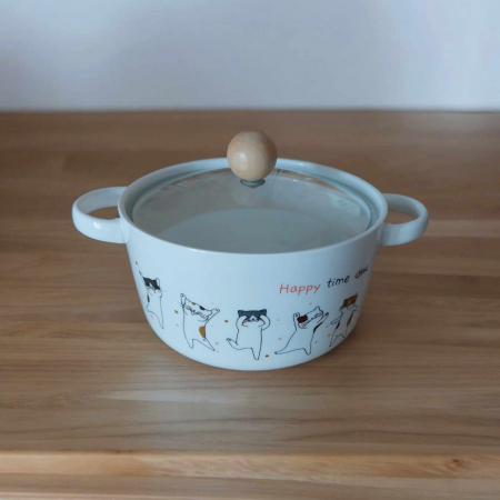 Diverse chestii cu pisici - castron din ceramica cu desene pisici cu capac