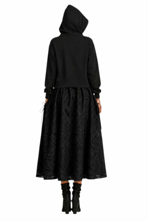 Rochie tip hanorac din bumbac si dantela florala cu buzunare [1]