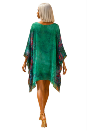 Rochie mini tip poncho din matase si vascoza  cu imprimeu floral [2]