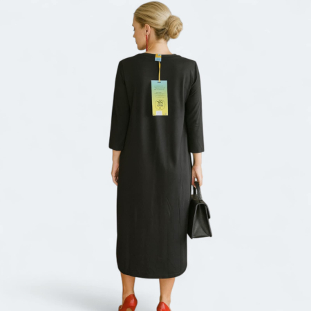 Rochie neagra  din bumbac cu aplicatii albe si buzunare laterale [1]