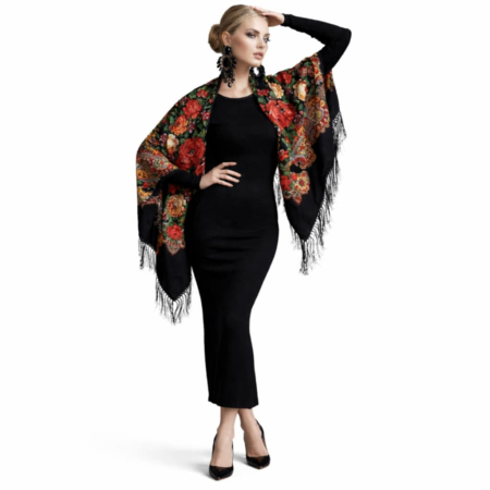 Esarfe/Saluri - Sal tip gipsy cu imprimeu floral intens cu franjuri