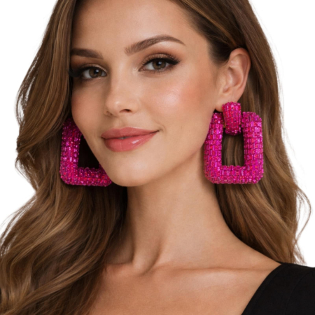 Gablonturi - Cercei statement ciclam din margele fine cu finisaj stralucitor