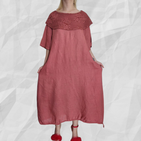 Rochie din in croi larg si guler din dantela [1]