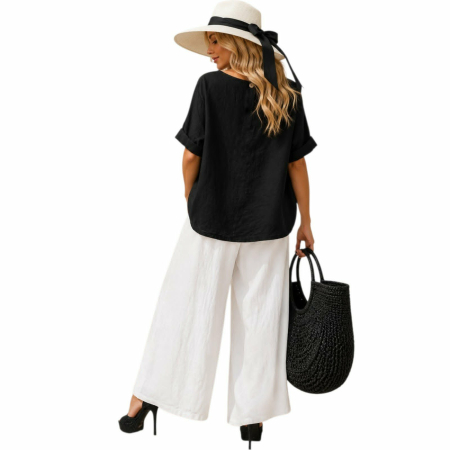 Bluza din in neagra cu nasturi pe partea din spate [3]