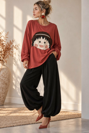 Bluza  din bumbac croi larg cu aplicatie tip zdrenturos [1]