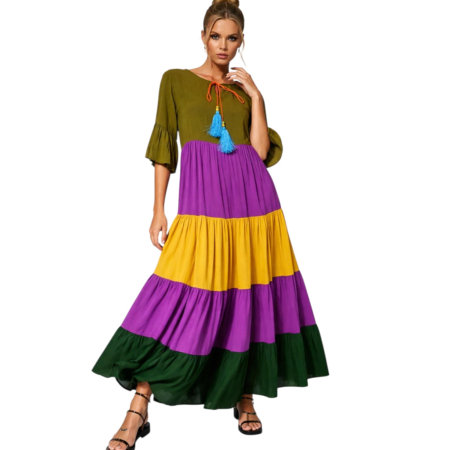 Rochii vascoza - Rochie lunga din vascoza cu volane si volum generos