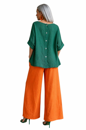 Bluza verde din in cu inchidere pe partea din spate [2]