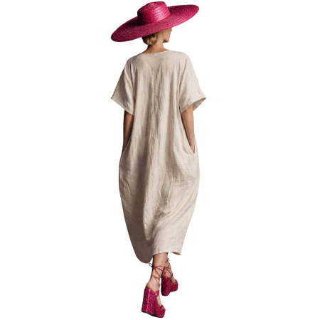 Rochie crem din in croi larg si buzunare laterale ascunse [1]