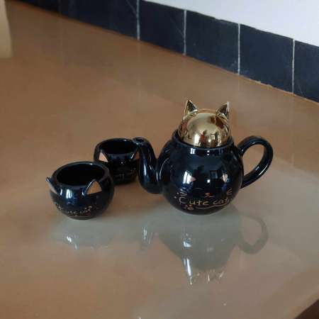 Cani /Cescute pisica/ Seturi - set cu doua canute ceai cafea din ceramica in forma de pisicia