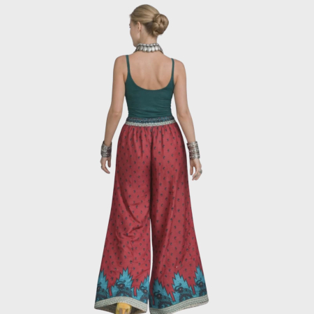 Pantaloni croi larg din matase indiana cu bordura la tiv [1]