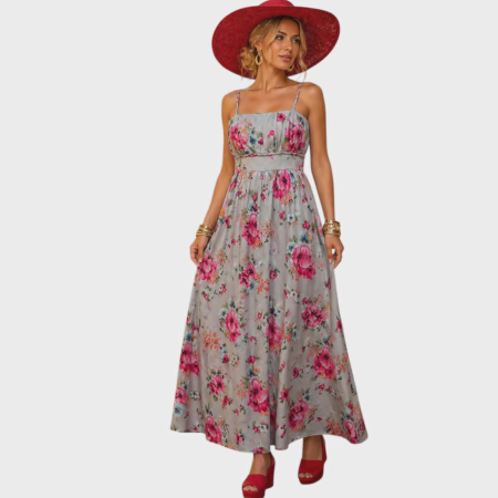 Rochie din bumbac cu bretele reglabile si imprimeu floral [1]