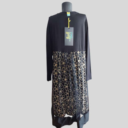Rochie din bumbac si tulle cu flori din fir lame auriu [1]