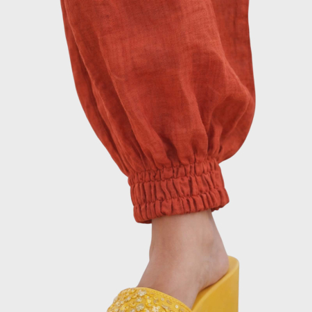 Pantaloni rosii din in tip salvari cu buzunare [4]