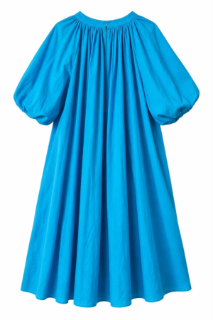 Rochie din bumbac ampla albastra cu maneci bufante  si buzunare laterale [2]