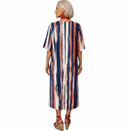 Rochie maxi de vara cu dungi verticale si decolteu rotund [1]