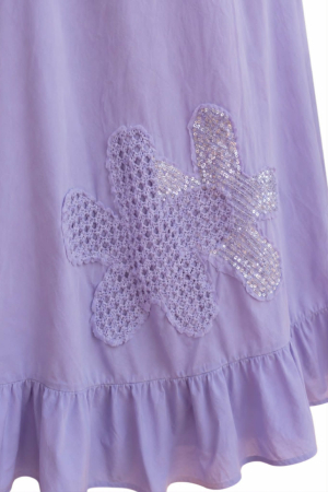 Compleu roz din bumbac si model din macrame si paiete argintii [3]