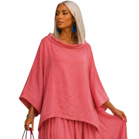 Set din in  compus din bluza si fusta asimetrica roz aprins [2]