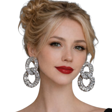 Gablonturi - Cercei eleganti supradimensionati argintii cu cristale si model cerc dublu