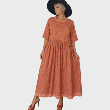 Rochii vascoza - Rochie din vascoza croi larg si buzunar macrame si imprimiu floral