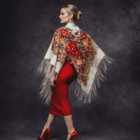 Esarfe/Saluri - Sal tip gipsy cu imprimeu floral intens cu franjuri