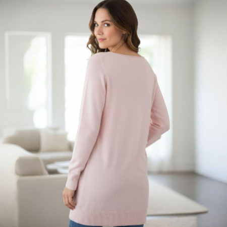 Pulover roz pal pentru colanti  cu decolteu rotund la baza gatului [1]