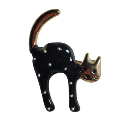 Brose pisici & Brelocuri pisici - Brosa din metal in forma de pisica neagra zburlita