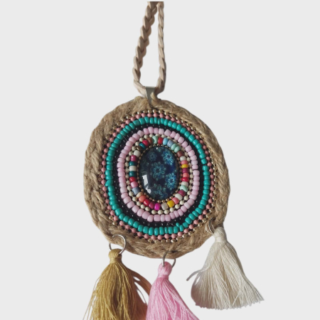 Colier statement oval cu margele colorate tip boho [1]