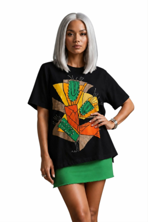 Bluza din bumbac cu imprimeu abstract si pietre argintii [1]