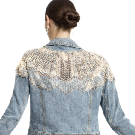 Geaca  spectaculoasa din denim cu aplicatii perle si strasuri argintii [2]